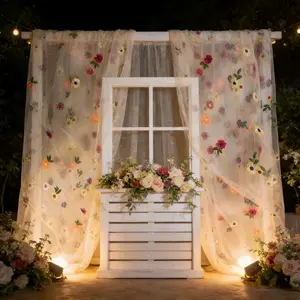 1-piece set, light beige embroidered mesh with floral embroidery on thin gauze, suitable for holiday party decoration, decorating arches, Wedding arch cover, perfect for wedding ceremonies and Valentine's Day