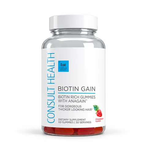 Biotin Gain Gummies - 60 Count, 10,000 mcg Biotin, AnaGain Extract, Strawberry Flavor, Dietary Supplement for Hair & Nail Health Vegan Hair Supplement Vitamin B Minerals Beauty Supplement Thicker Fuller Hair Healthcare Hair Growth Supplements Natural Edib