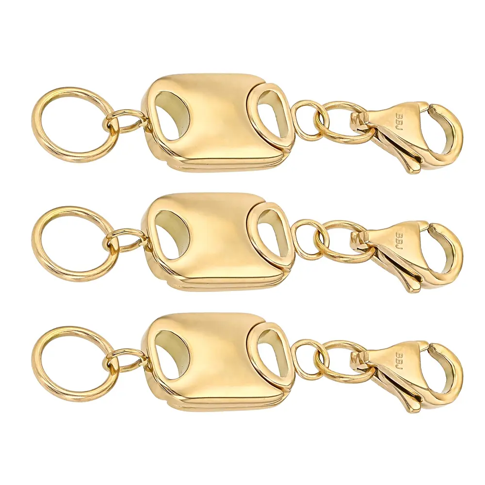 JTV 18k YG Over Stainless Steel Flat Rectangle Magnetic Clasp Set of 3