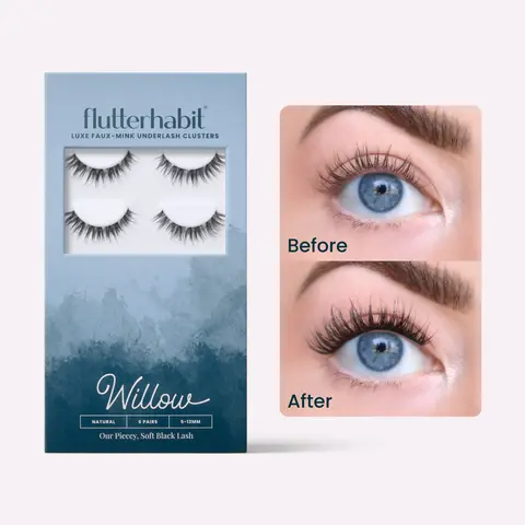 FlutterHabit Willow 6-Pack DIY False Eyelash Extensions 5-12mm Classic B/C Curl Mixed Black Brown Under Lash Application Method