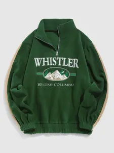 ZAFUL Men's Fall Winter Thick Warm Fleece Pullover - Colorblock Mountain Embroidery, Long Sleeve Half-Zip, Casual Streetwear Hoodie Sweatshirt, Casual Fitted Sweatshirt, Casual Cozy Sweatshirt