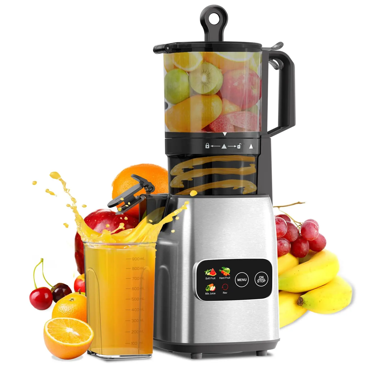 Kismile Whole Vertical Cold Press Juicer, 5.4in Wide Feed Chute Slow Masticating Juicer, Easy-to-Clean, High Juice Yield, BPA-Free, 3-Function Extractor for Whole Vegetables & Fruits, Non-Toxic, Whole Vertical Juicer