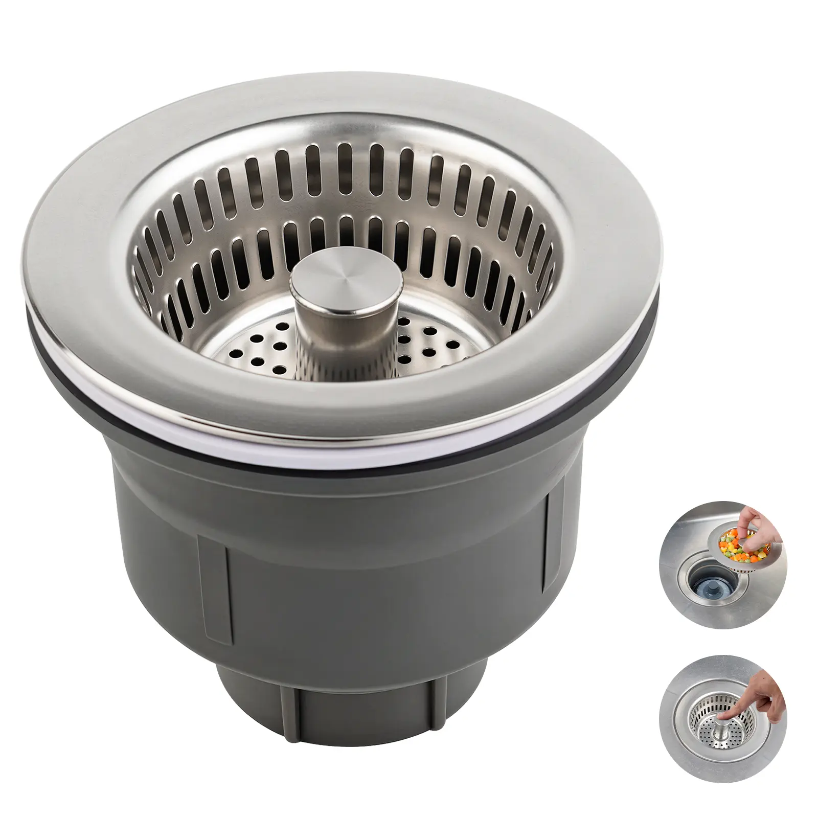 Hibbent Upgraded 3-in-1 Kitchen Sink Strainer & Stopper Combo Assembly Kit, Stainless Steel Larger Anti-Clogging Basket, Pop-Up Plug for 3-1/2 in US Standard Drains, Brushed Nickel Strainer Drain Stopper Kitchen Fixture Accessories