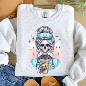 Skullie Nurse Sweatshirt - Ash Grey -  Sweatshirt Jersey Unisex