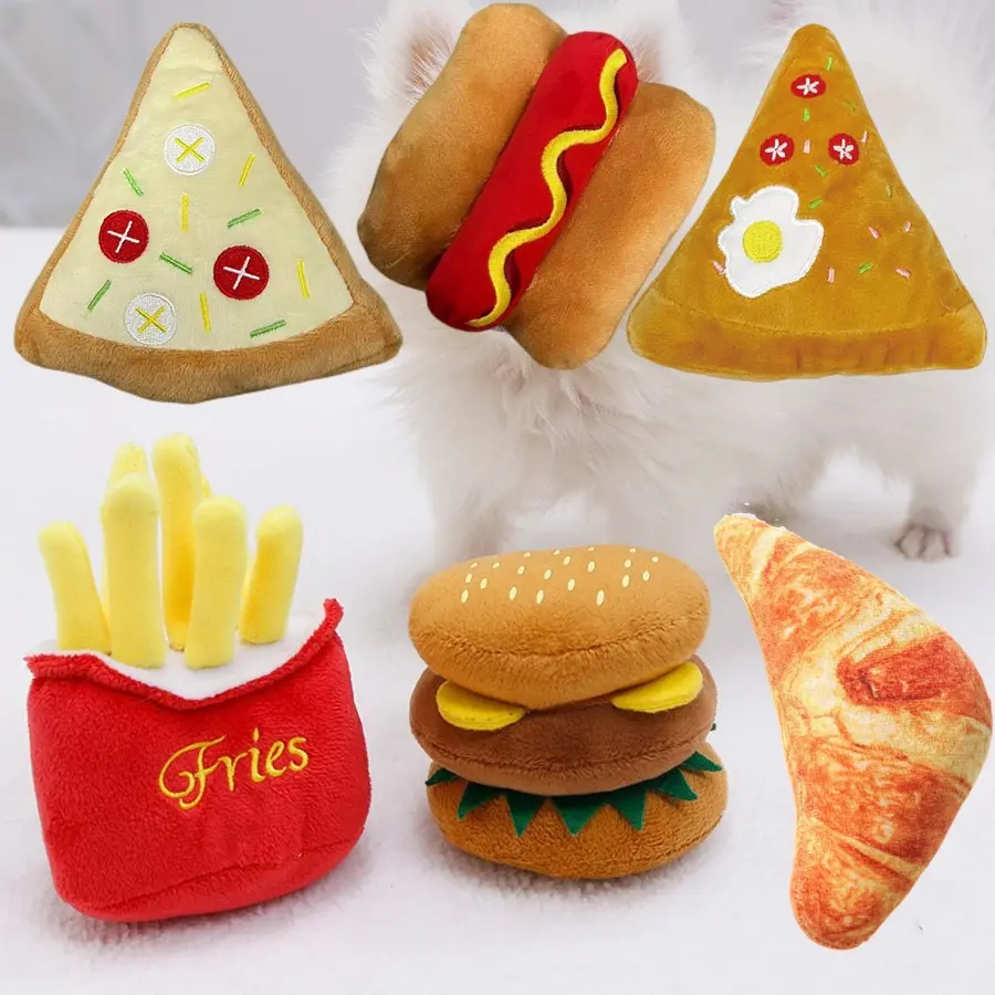 Dog & Cat Durable Interactive Chew Squeak Toys, Burger & Fries Variety Pack Pet Supplies, Durable Chew