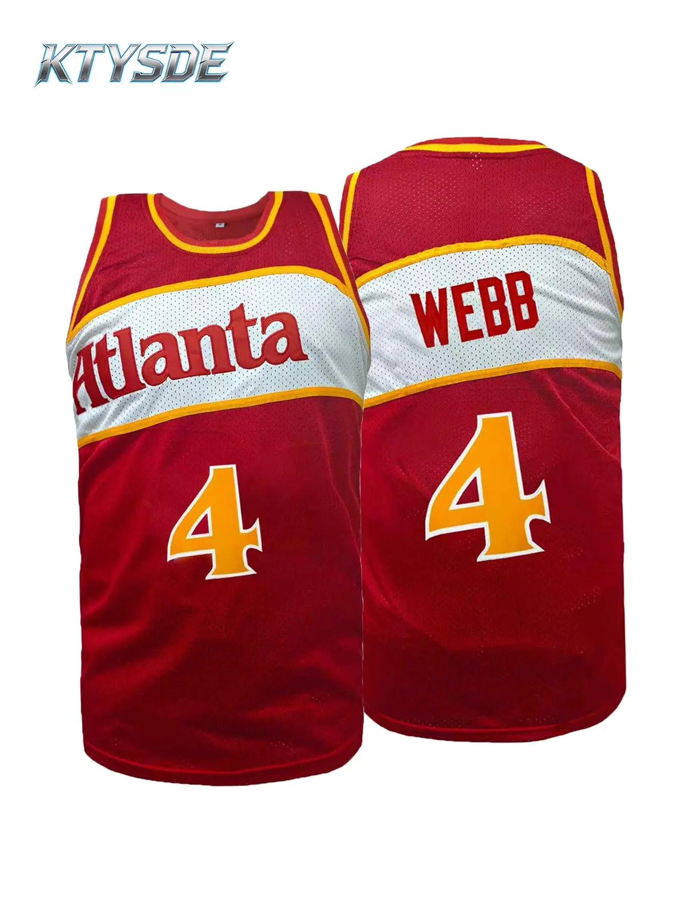 KTYSDE Men's Vintage #4 Webb Atlanta City Basketball Jersey, Embroidered Mesh Sleeveless Fan Shirt, Breathable Workout Tops for Game Day Basketball Events, Stylish Jersey, Sports Style Jersey, Athletic Top, Embroidery Basketball Jersey