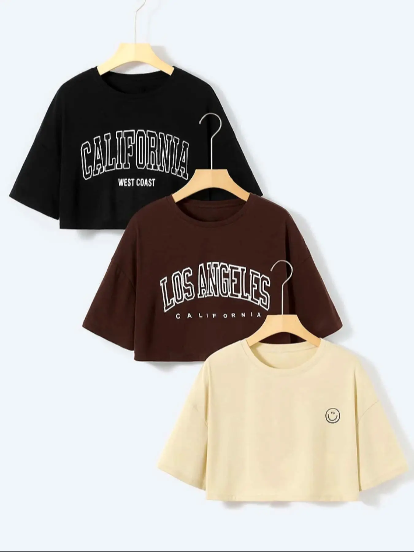 Women's Printed Drop Shoulder Crop Graphic Tee, Summer Clothes Women Casual Short Sleeve Round Neck T-Shirt for Summer, Ladies Clothes for Daily Wear, Women's Clothing, Streetwear, Womenswear