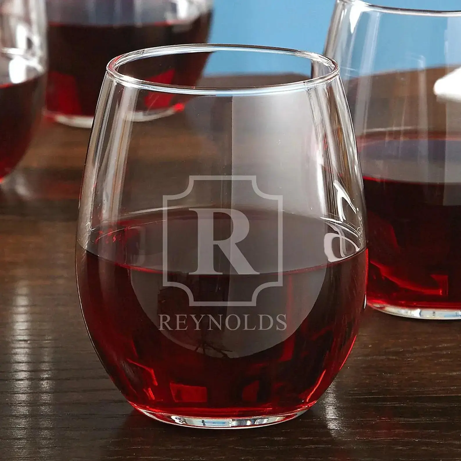HomeWetBar Engraved Wine Glasses Set of 4 - Personalized Stemless Wine Glasses