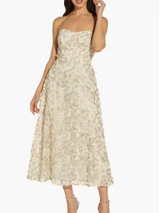 Embroidered Strapless Fit & Flare Dress