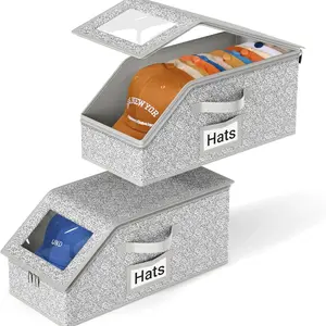Set of 2 Stackable Baseball Cap Storage Boxes, Holds Up to 24 Caps, Durable Cardboard Design in, Ideal for Closet Organization, Cap Organizer Storage