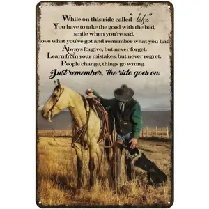 Vintage Western Style Aluminum Sign, Wall Decor for Home Kitchen Bar Men's Lounge, Artistic Home Decor, Retro Cowboy Theme Decoration, Rustic Farmhouse Design
