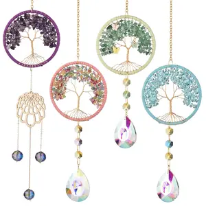 Handmade Crystal Sun Catcher with Wire, Natural Stone Wind Chime, Home Decor, Outdoor Indoor Decor, Hanging Ornaments, Wedding & Holiday Decoration