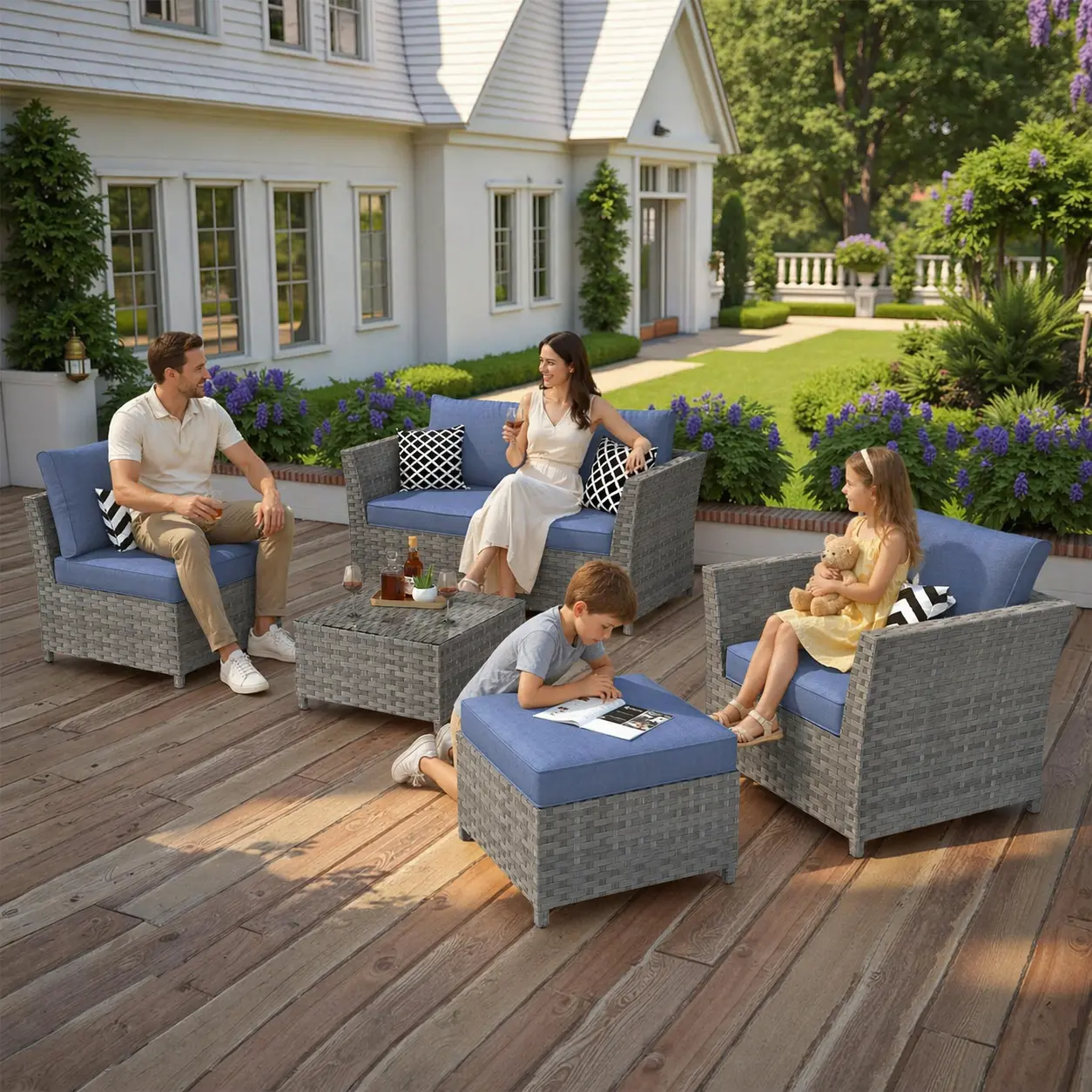 【Summerfinds】Ovios 6-Piece Outdoor Patio Furniture Set, Deep Seat PE Wicker Sectional Sofa Set with Thick Cushions & Glass Coffee Table, All-Weather Modular Outdoor Seating for Backyard, Poolside, Garden, Deck, Porch & Patio