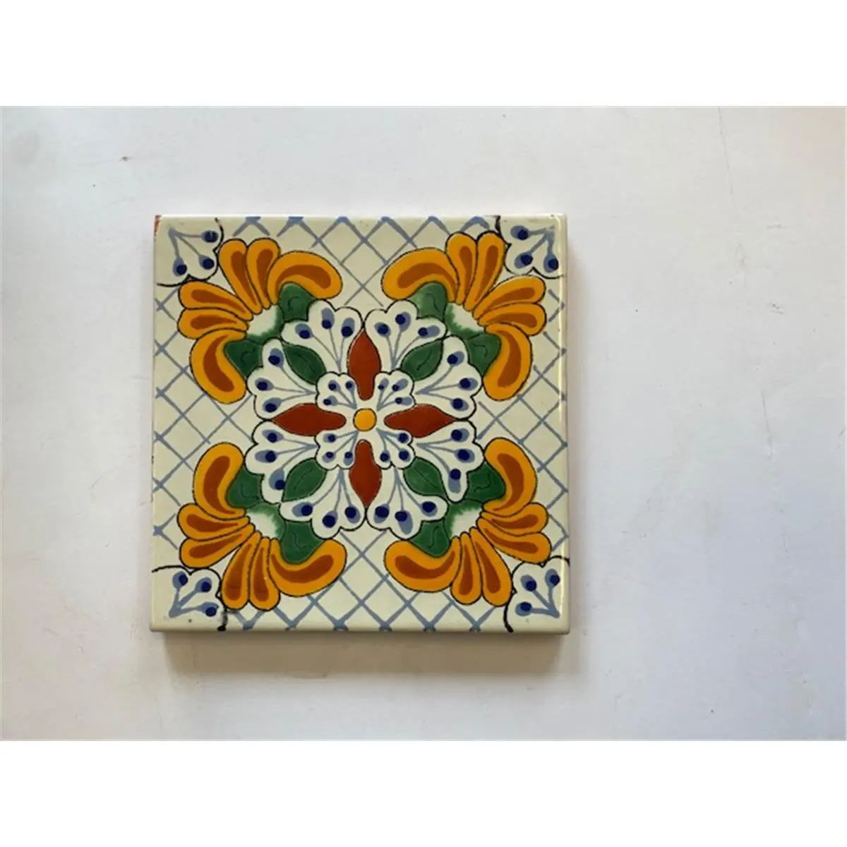 212 MAIN Talavera L121 Handmade Square Decorative Wall Tiles (6x6 in Tile Size), Hand-Glazed Double-Fired Natural Clay Mexican Design, Residential Both Indoor/Outdoor Use, Pack of 4