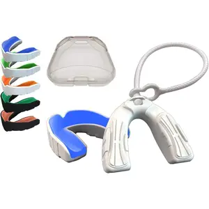 Boil and Bite Mouth Guard with Tether DBT Custom Sport Mouthpiece for Football, Hockey, Rugby, Lacrosse (Free Storage Case+ Strap) -Adult Size