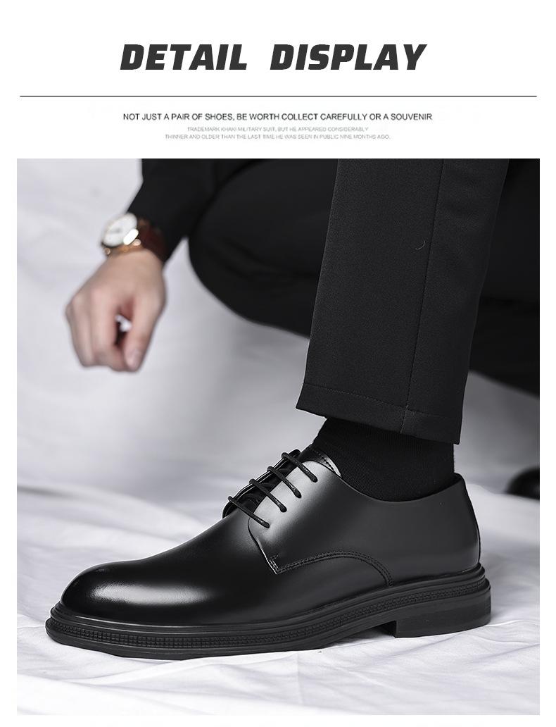 Men’s leather dress shoes for autumn, British style, low-cut black design suitable for commuting and business attire, pairs well with suits.