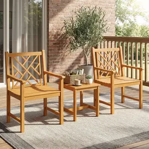 Spaco Set of 2 Outdoor Dining Chairs – Acacia Wood Patio Chairs with Cross-Pattern Backrest for Garden, Deck, or Bistro Seating