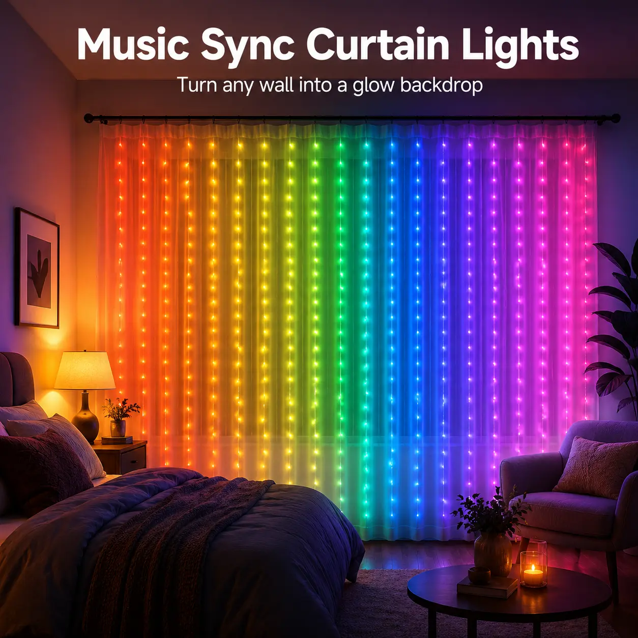 Smart RGB LED Curtain Lights (400/800 LEDs) - App & Remote Control, DIY Pattern Display, USB-Powered, Adjustable Brightness, Customizable Color Changing, Window Bedroom Living Room Decoration for Gaming Rooms, Wall Hanging