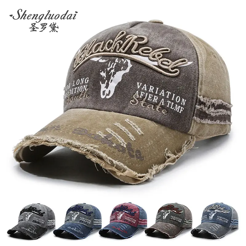 Men's Cap Duckbill Cap Spring and Autumn Sun Hat Washed Vintage Distressed Men's Baseball Cap Breathable Embroidered Sun Protection