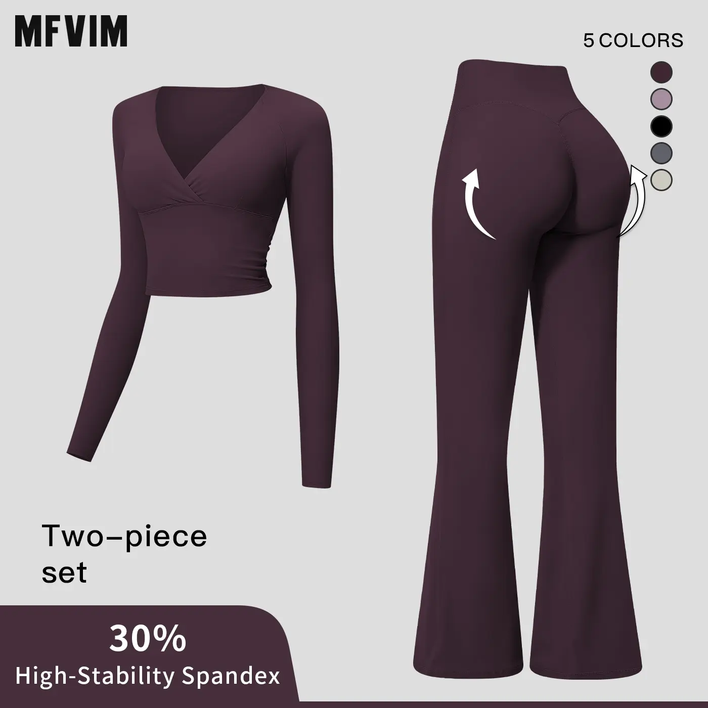 MFVIM Women’s Cross Deep V Long Sleeve Fitness Two-Piece Set – High-Waisted Slightly Flared Pants, Slimming Commuter Running Yoga Activewear Set,travel essentials,camping essentials,back to school,back to school haul