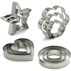 Stainless Steel Cookie Cutters Set 12Pcs - Heart, Flower, Round, Five Star Shapes - Small to Mini Size, Metal Biscuit Cutter Molds for Baking or Holiday Party Decorations outdoorfun
