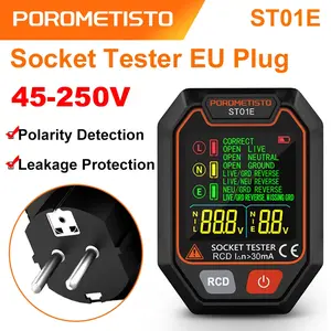 POROMETISTO ST01 Digital Socket Tester with Color Screen EU Circuit Checker RCD Socket Detector Data Hold Polarity Tester Outlet Tester Voltage Tester