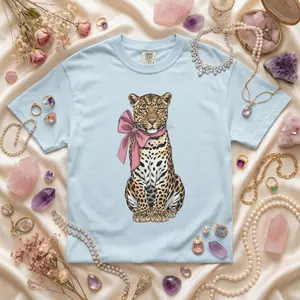 Pink Bow Leopard T-Shirt | Comfort Colors
