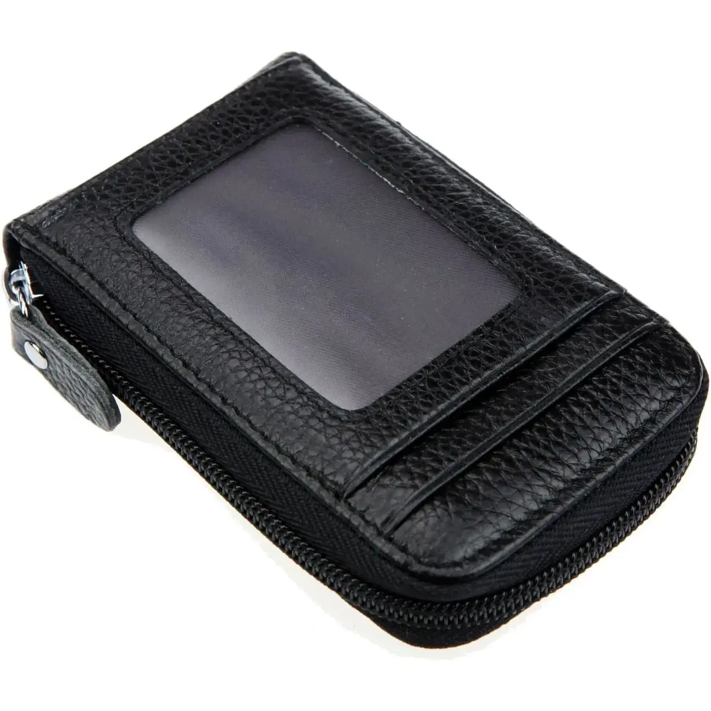 RFID Blocking Genuine Leather Mini Credit Card Case Organizer Compact Wallet with ID Window