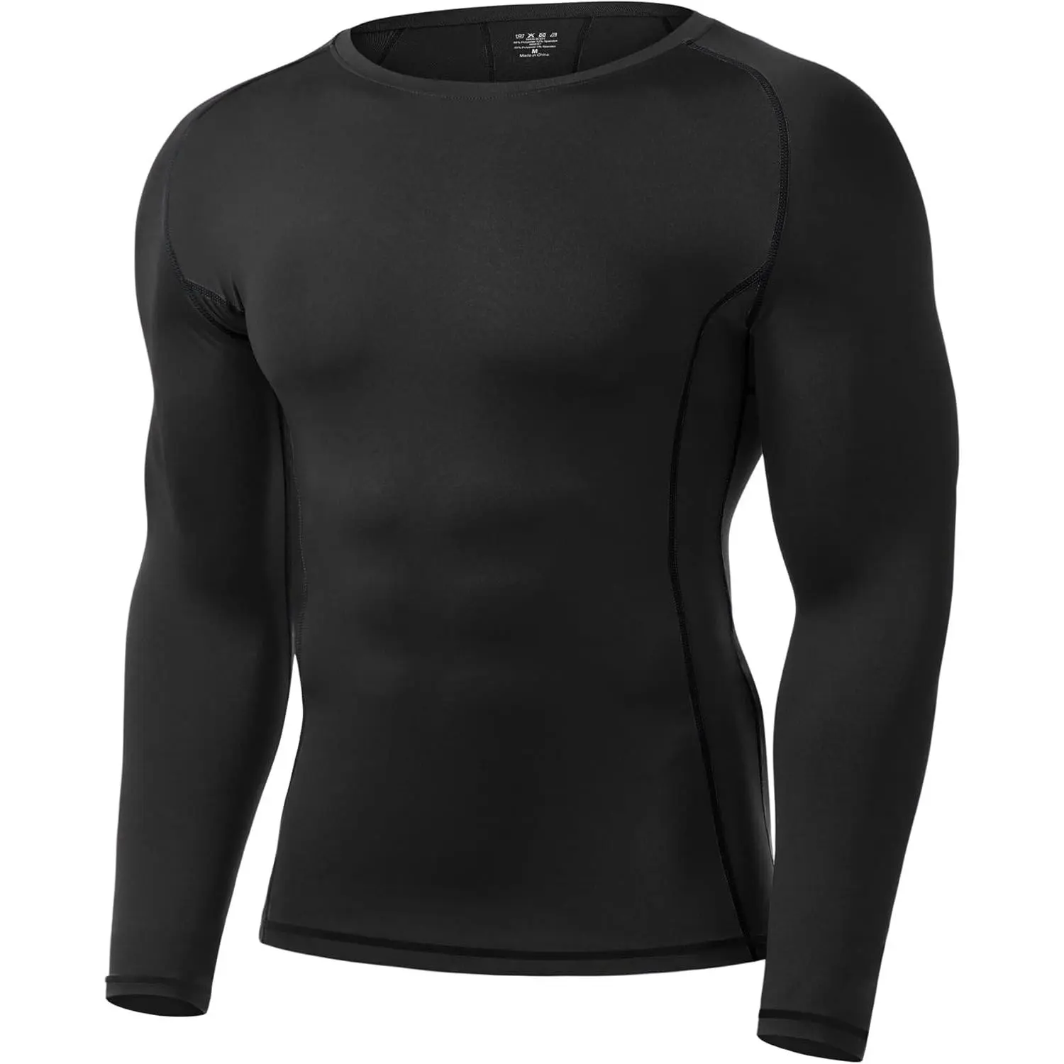 Runhit Men's Round Neck Compression Long-Sleeve Sporty T-Shirt - Multi-Size Athletic All-Seasons Base Layer, Moisture-Wicking Cool Dry Muscle Contour Shirt for Running, Gym, Sporty T-Shirts