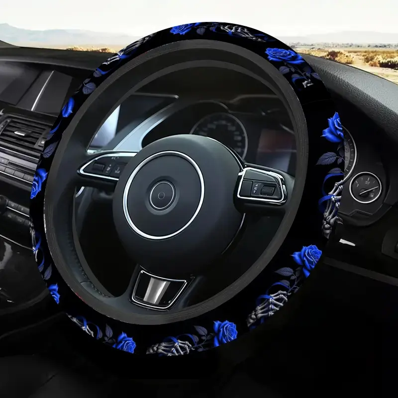 1pc 1.6 x 15 inch Rose skeleton hand Pattern car steering wheel cover, non-slip and comfortable, car interior accessory, Car accessories, no inner ring, easy to install and remove, suitable for car models, 1223CYJ