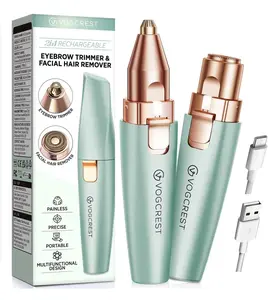 VG VOGCREST 2-in-1 Rechargeable Facial & Eyebrow Trimmer – Painless Razor with LED Light for Face, Lips & Body (Pastel Green)
