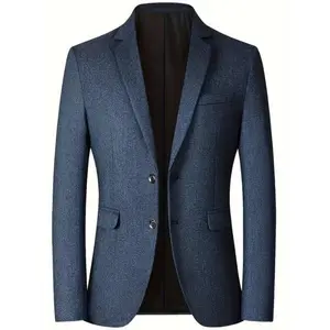 Stylish Men’s Slim Fit Blazer – Long-Sleeve Polyester–Viscose Blend Suit Jacket with Lapel Collar, Pockets, and Solid-Color Non-Stretch Woven Fabric – Perfect for Business-Casual Fall/Winter Events and Regular-Fit Suiting.