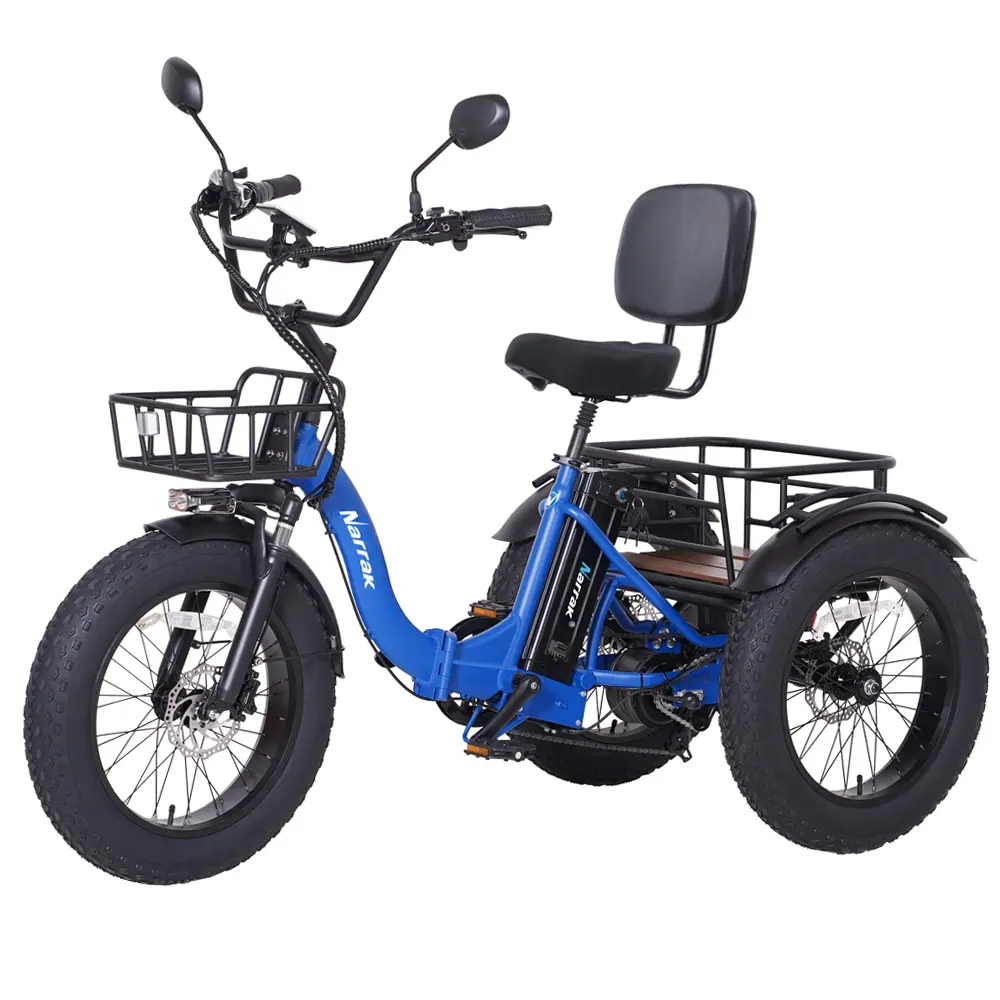 Electric Tricycle, Equipped with High Carbon Steel Frame, Full Suspension System, Peak 1350W Step-Thru Etrike, Fat Tire Folding Electric Trike S180, 3 Wheels Electric Bikes for Adults, Removable Battery and Large Basket for Women Men
