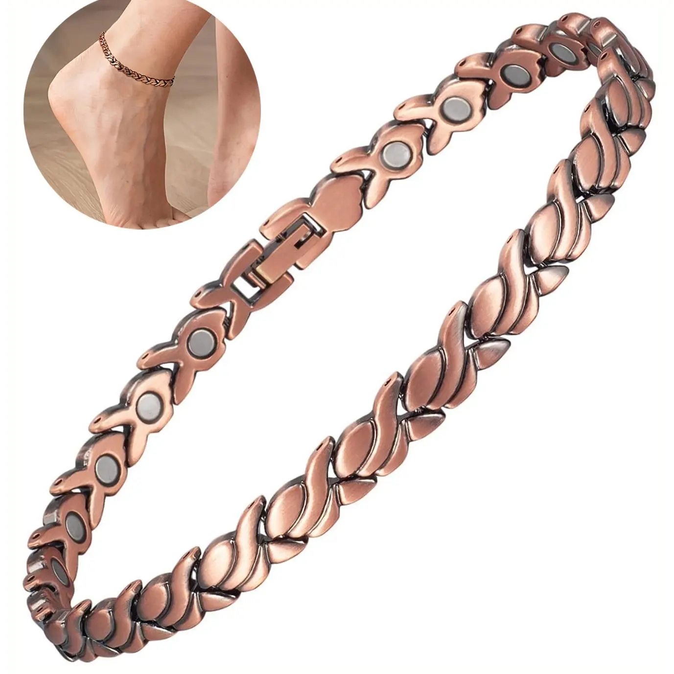 Women’s Magnetic Copper Anklet - 99.9% Pure Copper, 3500 Gauss Neodymium Magnets, Adjustable Chain Anklets, Hypoallergenic Ankle Jewelry Gift