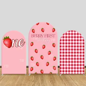 Strawberry Arch Backdrop Cover Pink Theme Decor,Festive Photo Booth Props for Kids’ 1st Birthday Party, Sweet Style Supplies