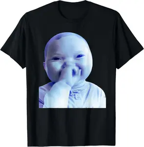 100% Cotton Funny AI Baby Holding Laugh Meme Viral Trend T-Shirt