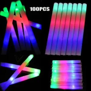 100PCS LED Light Up Foam Sticks 18.9" Long 3 Color Flashing Glow Sticks for Party DJ Concert Wedding Festival Multicolor Party Supplies