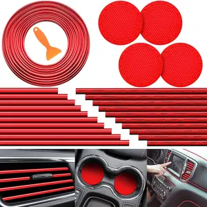 25 Pack Universal Car Vent Trim Strips and Cup Mats Set 20 Pcs 16 Feet Air Conditioner Outlet Decor with Installation Tool 4 Pcs Non Slip Cup Holders Mats DIY Trim Accessories(Red) Universal Faux Leather Car Seat Cover
