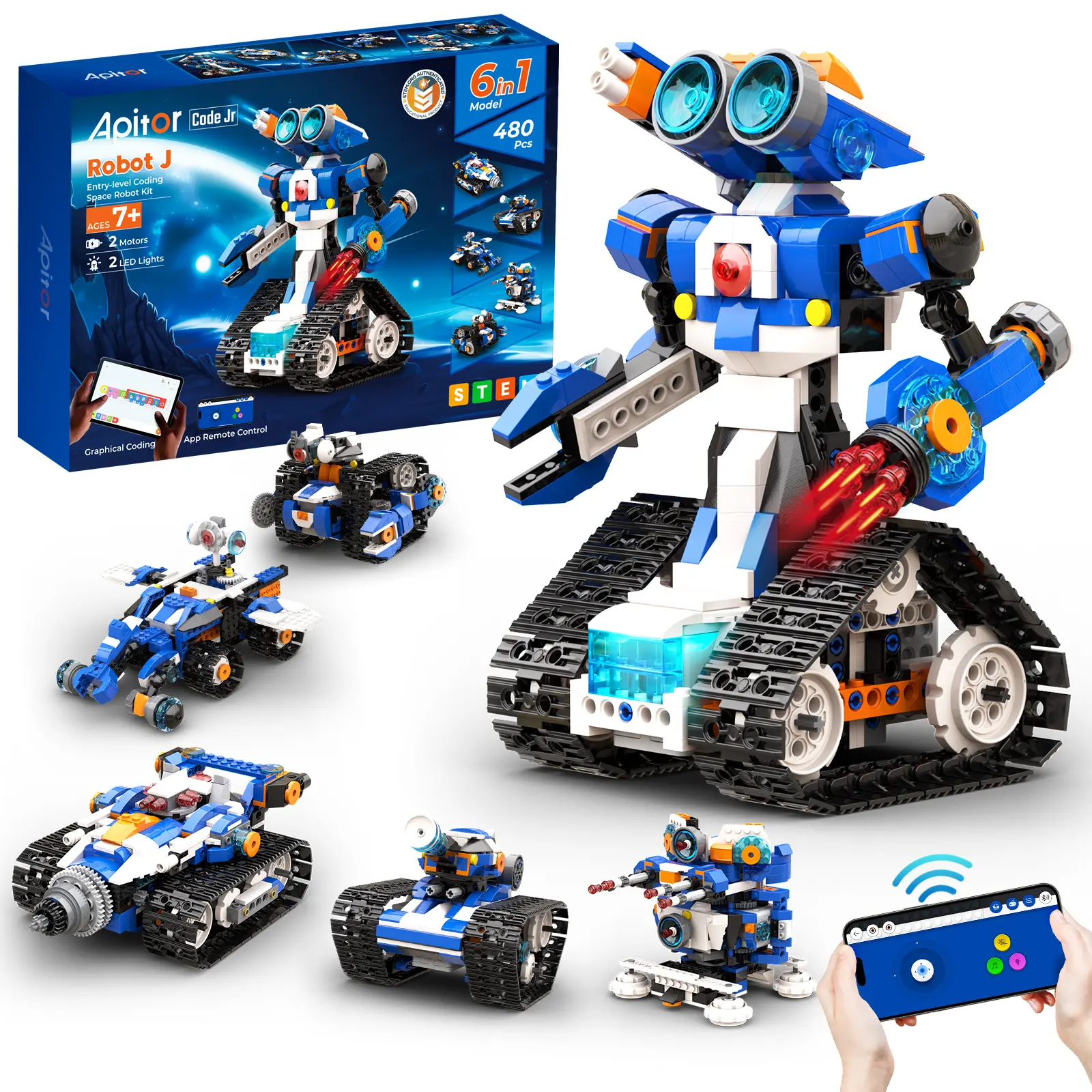 Apitor STEM Robot Toy 6-in-1 Robot Building Kit, suitable for boys aged 8-12, APP remote control STEM coding toy, educational robot gift, suitable for children aged 6-15. Birthday gifts, parent-child activities