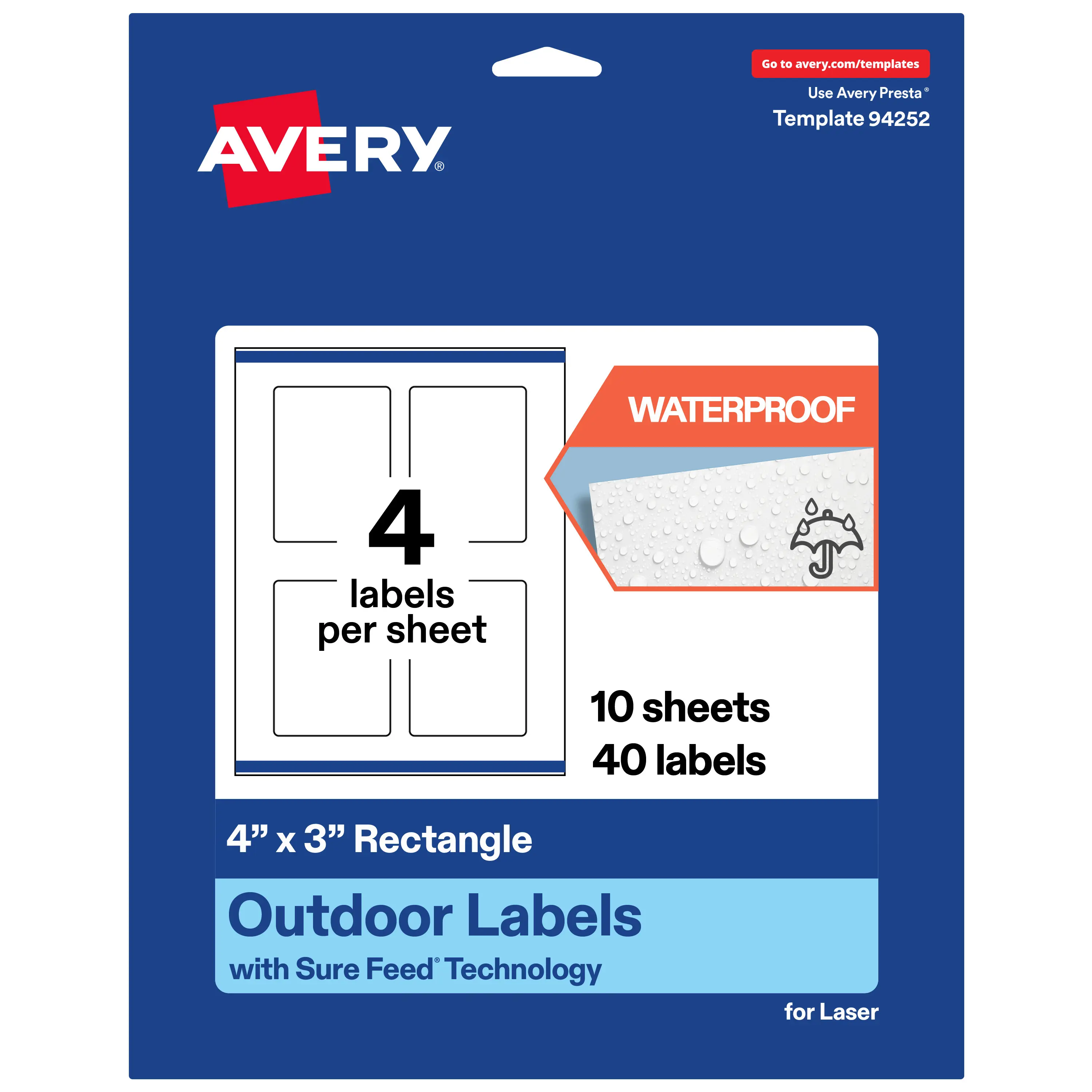 Avery Outdoor Waterproof Labels, 4" x 3" Rectangle