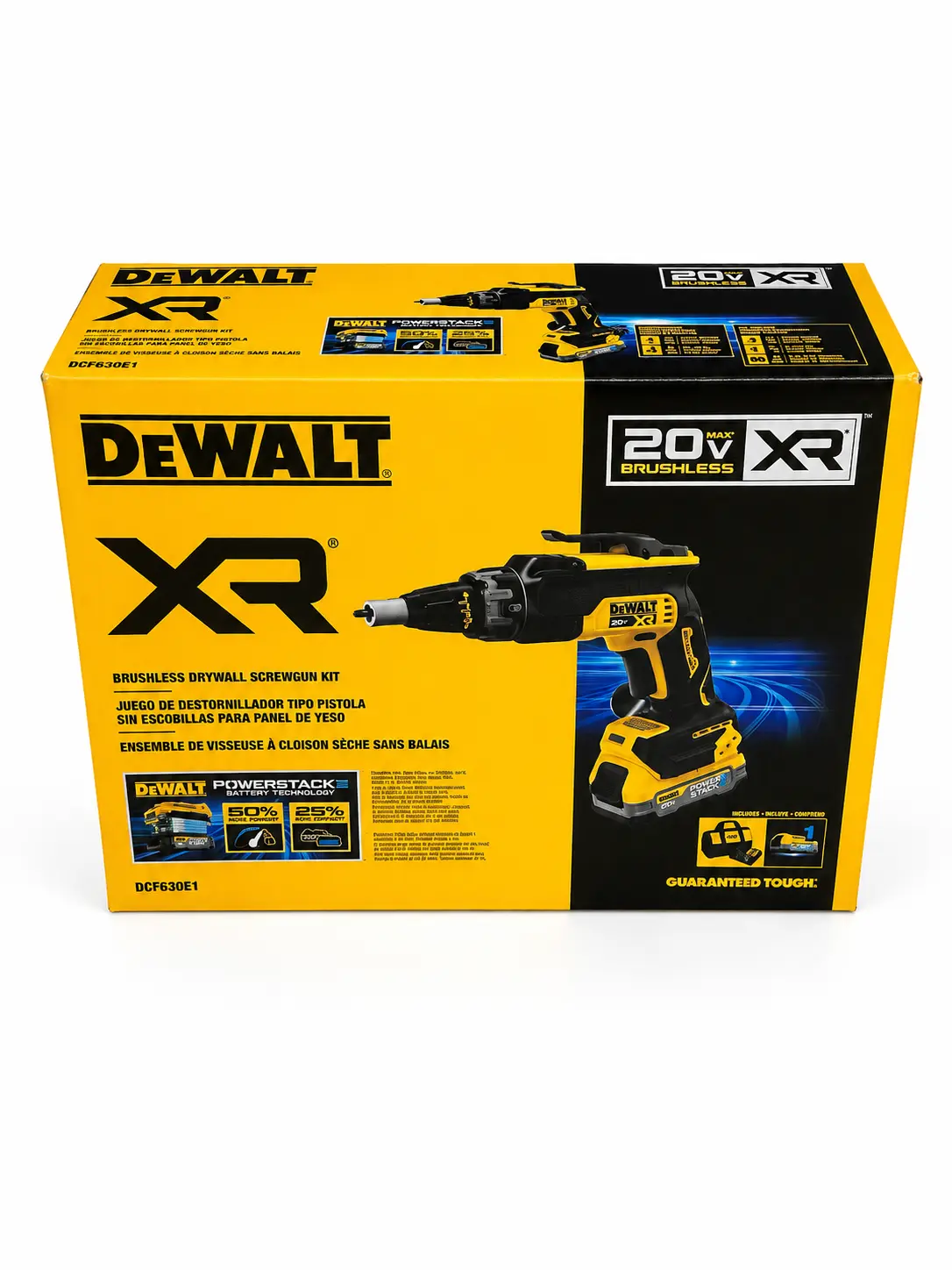 DEWALT DCF630E1 20V MAX XR Brushless Drywall Screwgun Kit with POWERSTACK Battery, Charger & Tool Bag