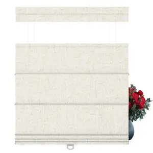 BERISSA Top Down Bottom Up Roman Shades for Windows Blackout,Cordless Fabric Roman Blinds, Thermal Insulated Room Darkening Window Shades for Home Living Room Bedroom,Linen Beige.