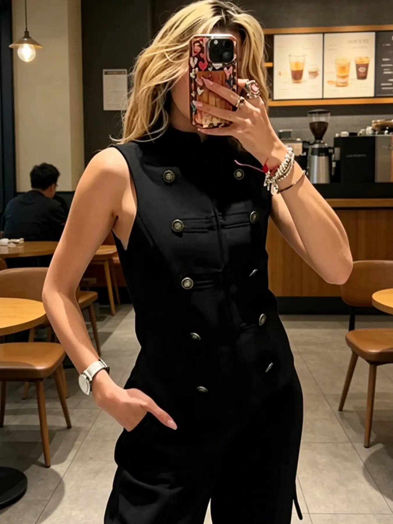 Women Chic Solid Vest Fashion Women Button Decoration Waistcoat Tops Vintage Female O-Neck Sleeveless Fitted Vest Slim Tank Tops Womenswear