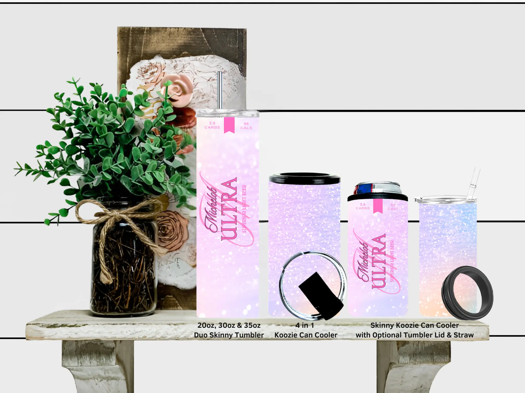 "Pastel Ombre Mich Ultra" Skinny or 4 in 1 Koozie Can Cooler Stainless Steel