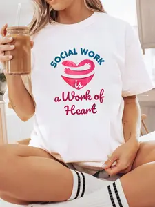 100% Cotton Unisex Social Work is a Work of Heart Social Worker MSW LCSW T-Shirt Short Sleeve T-Shirt Women's Men's Graphic Tee Causal Tops