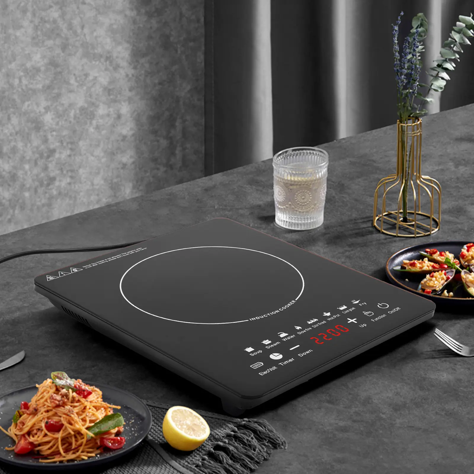 Portable Induction Cooktop, 110V 750W Single Burner with Glass Top, 8 Power Levels & Digital Touch Controls for Dorm Rooms, Boats, Backyard