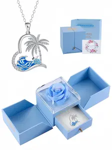 Diamond Wave Coconut Shadow Niche luxury ocean-themed turtle diamond sparkling gem necklace.Comes with a surprise double-door preserved rose jewelry gift box.Ideal for birthdays, Mother's Day and Valentine's Day gifts.