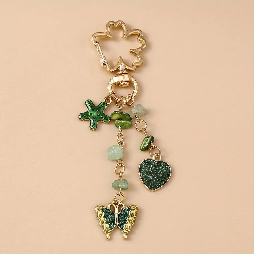 1 piece of elegant butterfly heart keychain - fashionable alloy bag and backpack pendant, colorful floral design, perfect Valentine's Day gift, Keychain for bags, Keychain for Purse, Heart Keyring
