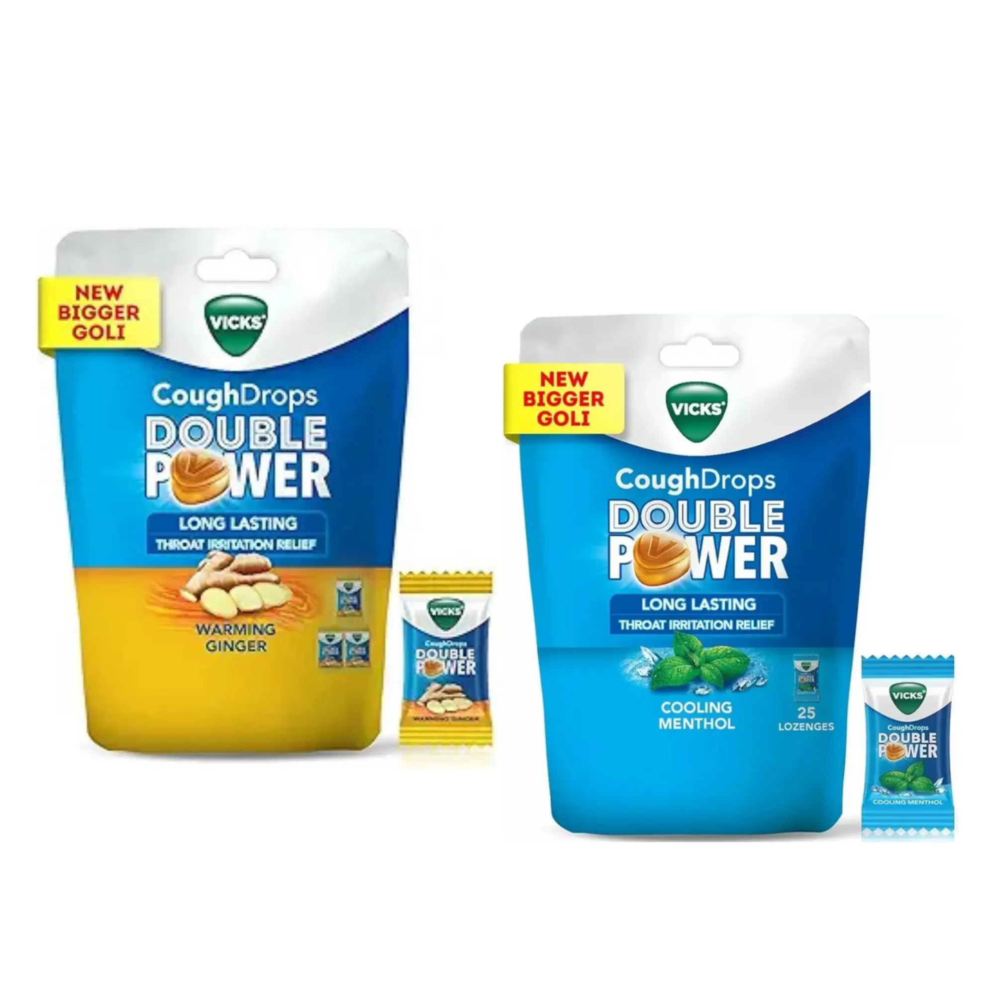 Vicks Cough Drops Menthol and Ginger 25 Ct Each Soothing Throat Relief Bundle