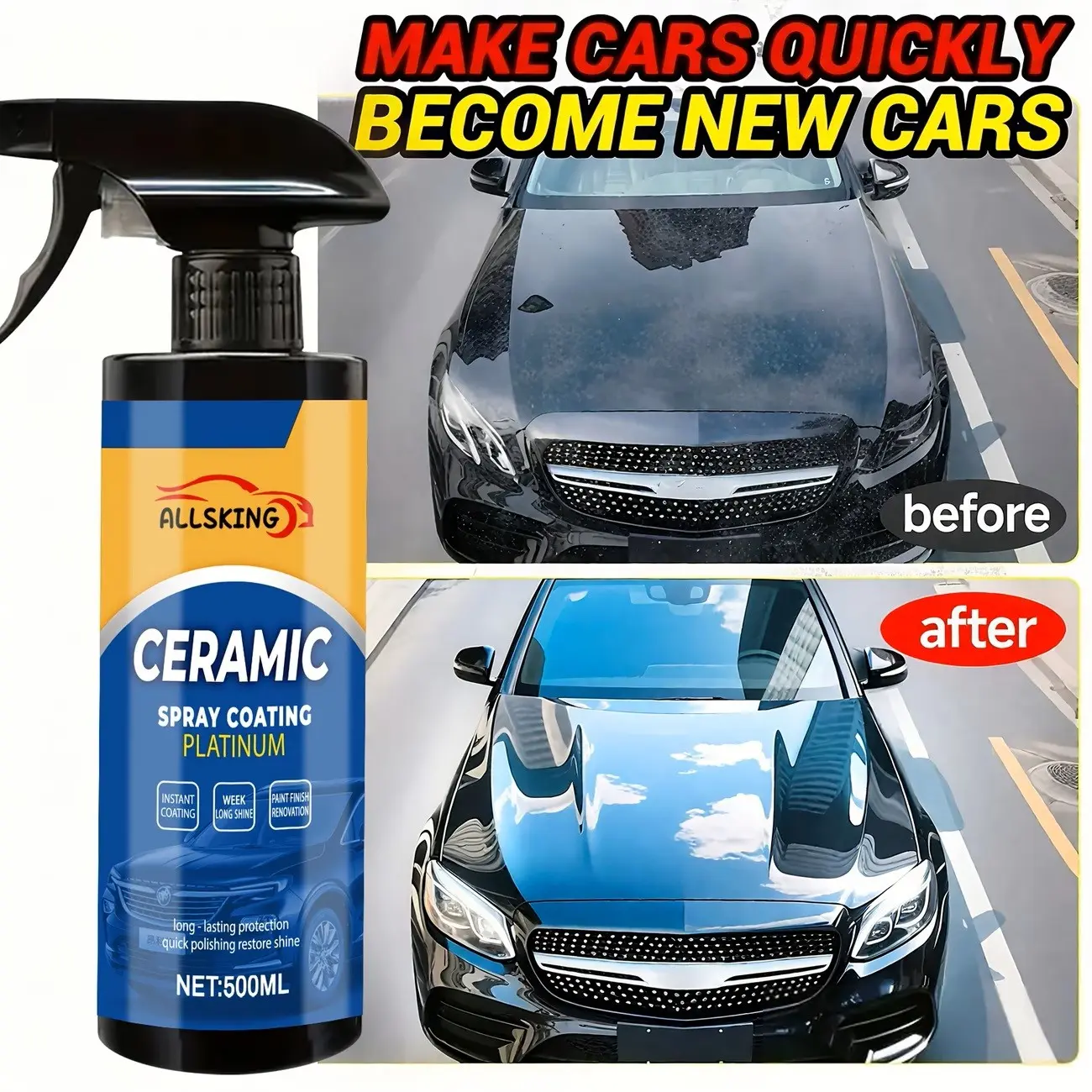 Car-Specific Three-In-One Nano Coating Spray, Automotive Coating Agent, High-Quality Scratch-Resistant Formula, Durable Protection, UV Protection, Rain & Stain Resistance, Glossy Finish, Nano Ceramic Coating